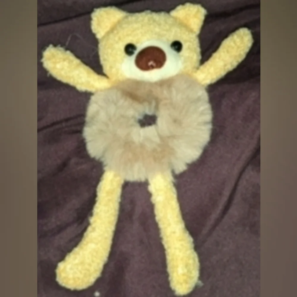 Teddy Bear w Fur belly Hair Scrunchie - Khaki